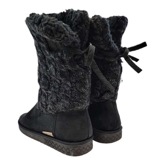 Muk Luks Women's Fold Over Cable Knit Faux Shearling Winter Boots Black Size 6 - Picture 2 of 5